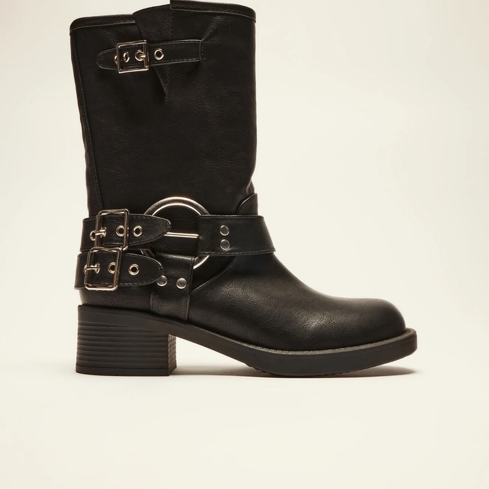 Fashion Nova Black Over the Knee Boots with Buckle Details